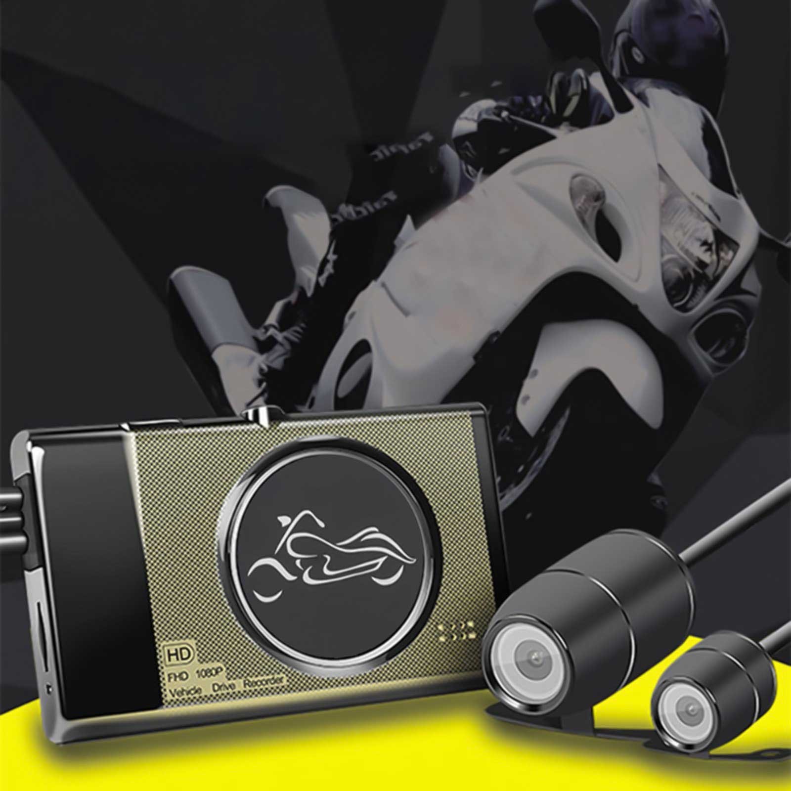 Dual Lens Motorcycle Recorder, 1080P HD Ride Camera, Waterproof Shockproof, Built-in G-Sensor, for Off-Road/Street, Secure Recording, Wide Angle Lens, Durable Plastic, for Motorcyclists, Aestivo